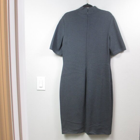 St. John Mock Neck Elbow Sleeve Knit Knee Length Wool Blend Gray Dress 14 - Picture 2 of 7